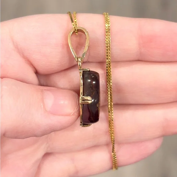 Vintage 14K Gold Fire Agate Pendant with Diamond Accents - Picture 7 of 10